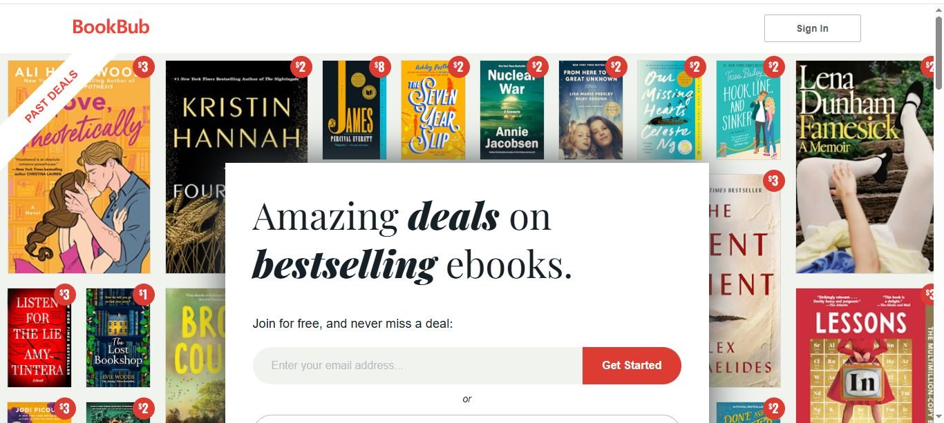 BookBub website - ebook deals and book promotion