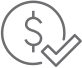 Icon featuring a check mark and a dollar sign, symbolizing approval and financial success.